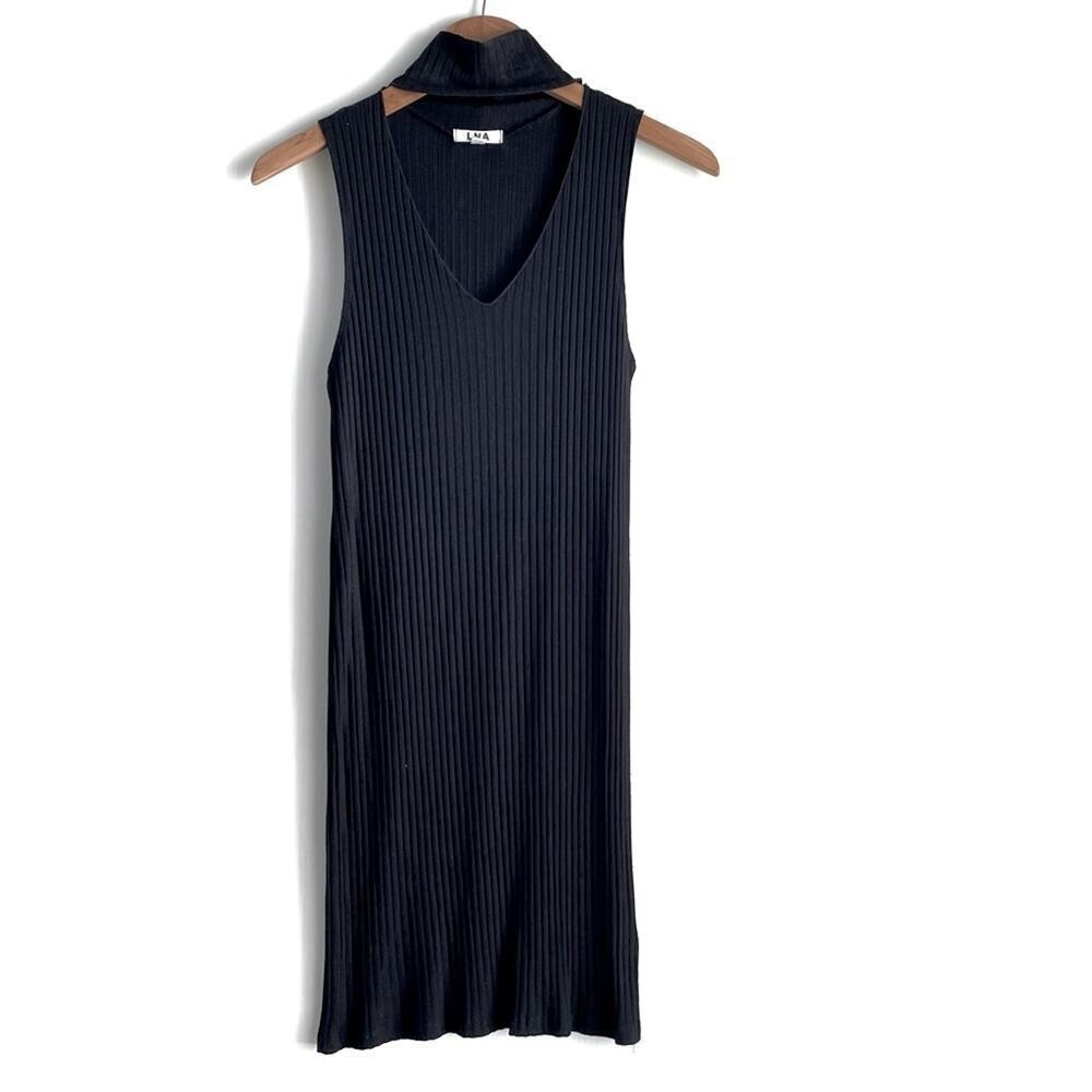 LNA sleeveless ribbed choker dress black size small